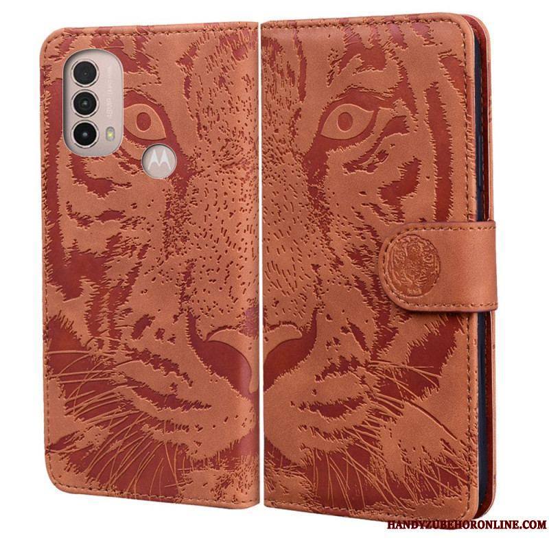 Housse Moto E40 / E30 / E20 Empreinte Face de Tigre