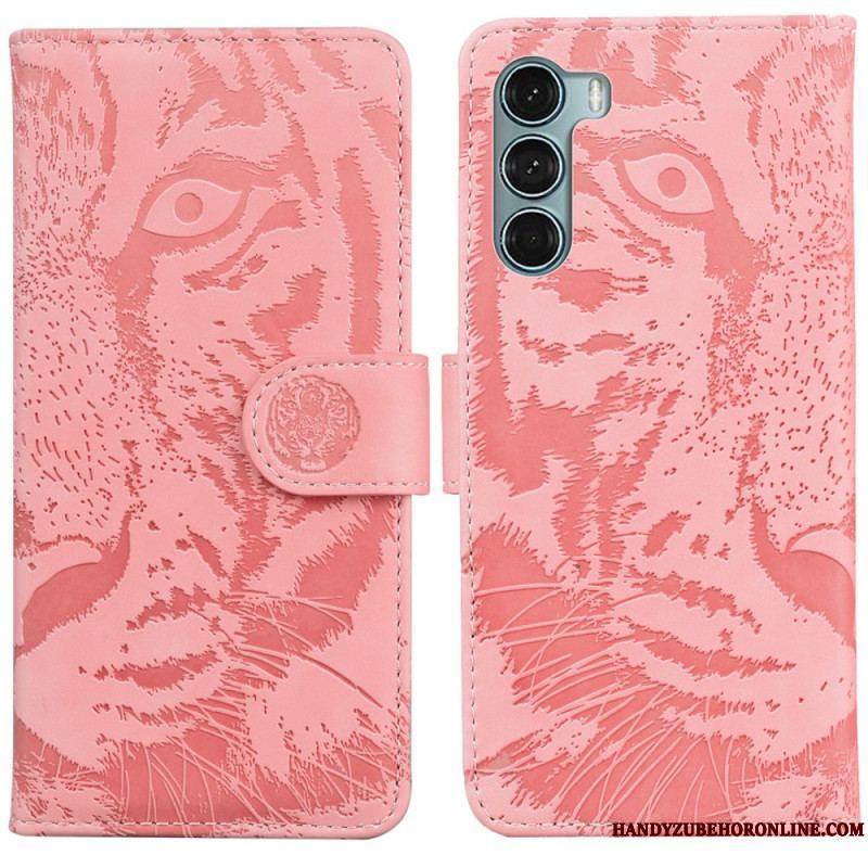 Housse Moto G200 5G Empreinte Face de Tigre