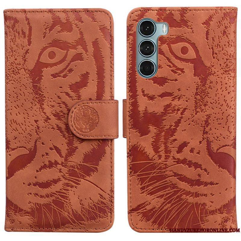 Housse Moto G200 5G Empreinte Face de Tigre