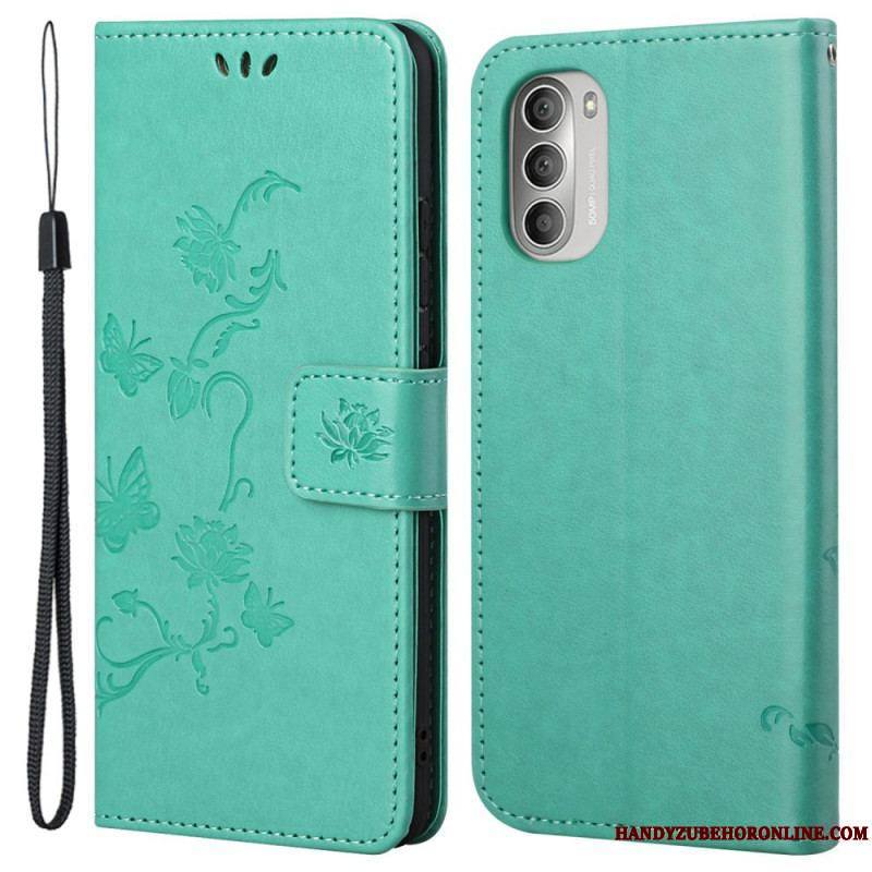 Housse Moto G51 5G Papillons et Fleurs D'Asie