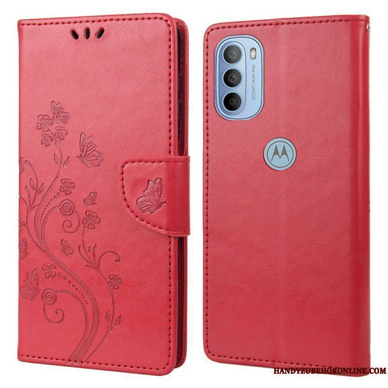 Housse Moto G51 5G Splendides Papillons à Lanière