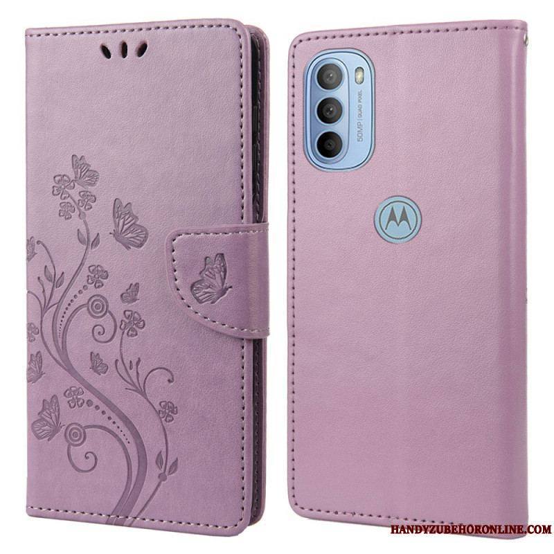 Housse Moto G51 5G Splendides Papillons à Lanière