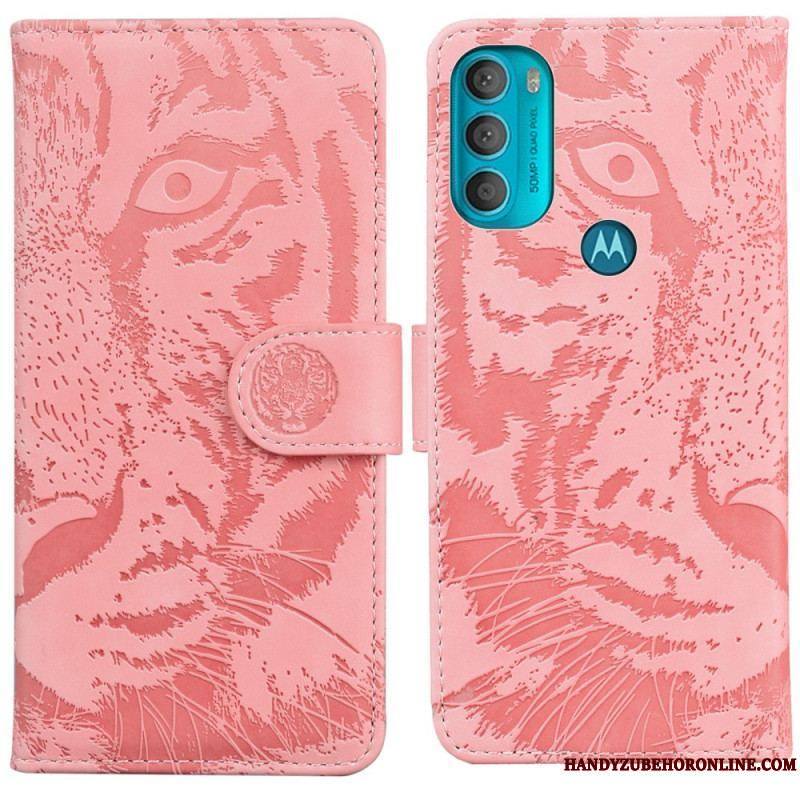 Housse Moto G71 5G Empreinte Face de Tigre