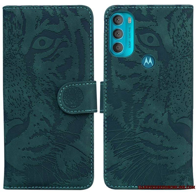 Housse Moto G71 5G Empreinte Face de Tigre