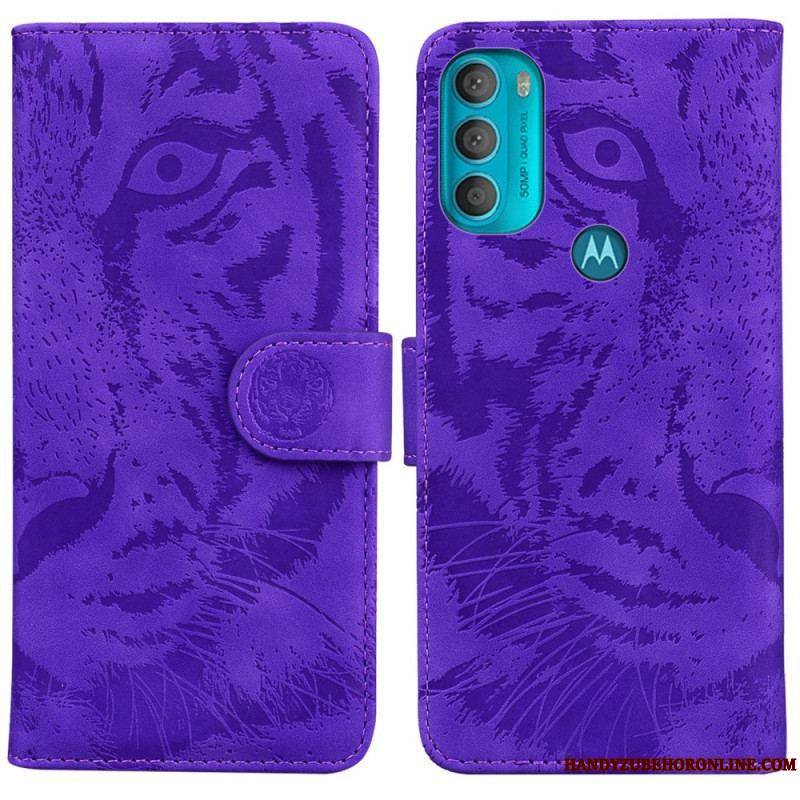 Housse Moto G71 5G Empreinte Face de Tigre