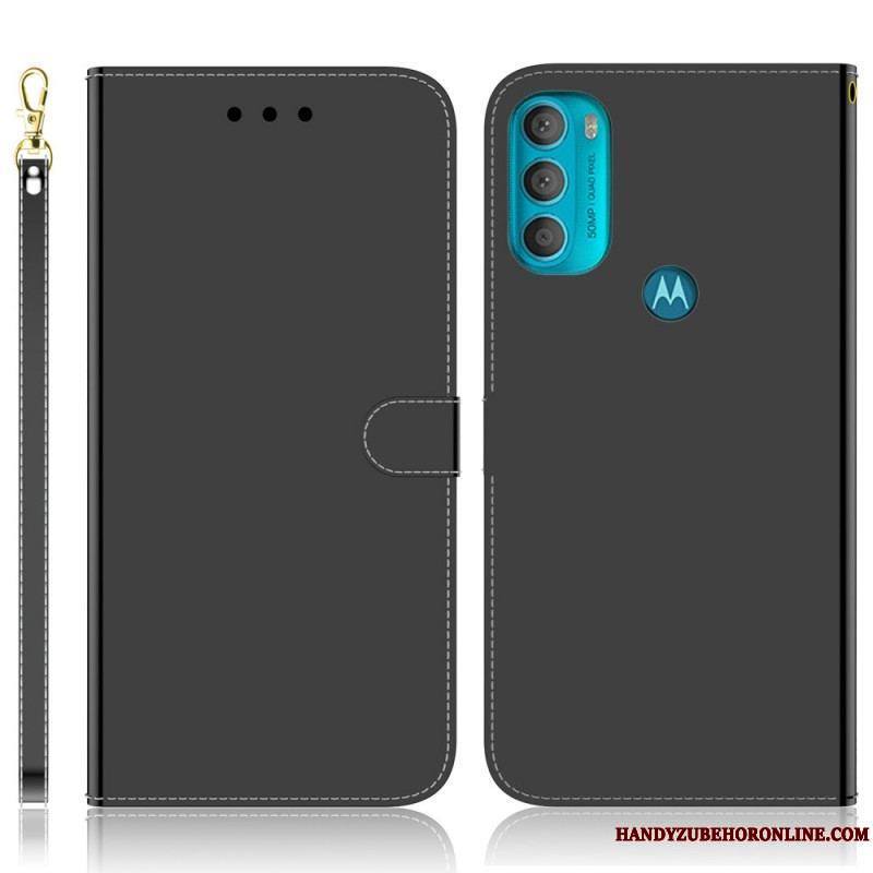 Housse Moto G71 5G Simili Cuir Couverture Miroir