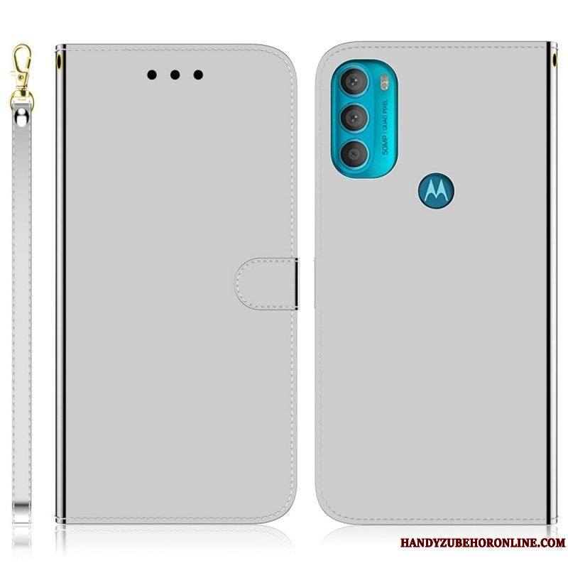 Housse Moto G71 5G Simili Cuir Couverture Miroir