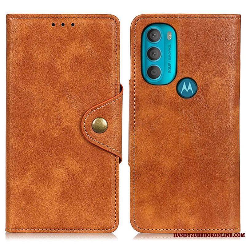 Housse Moto G71 5G Simili Cuir Vintage et Bouton