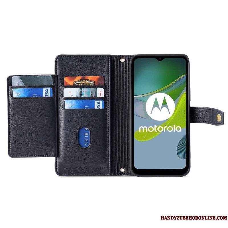 Housse Moto G73 5G Porte-Monnaie avec Bandoulière et Lanière