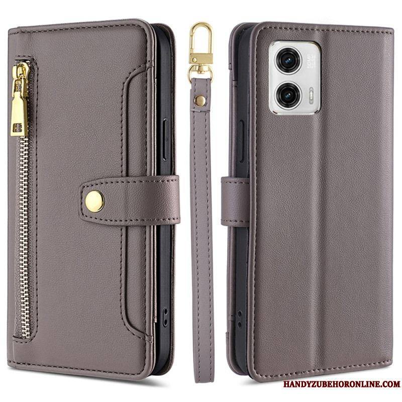 Housse Moto G73 5G Porte-Monnaie avec Bandoulière et Lanière