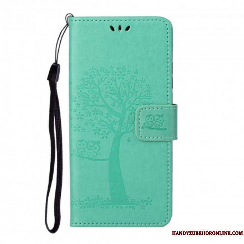 Housse Motorola Edge 20 Arbre et Hiboux à Lanière