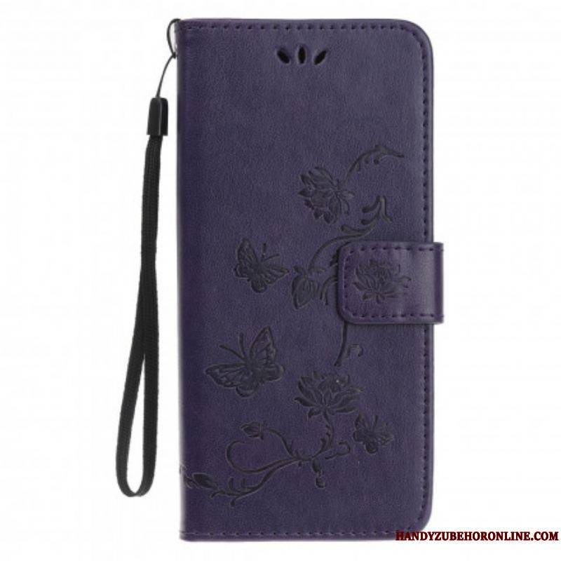 Housse Motorola Edge 20 Lite Papillons et Fleurs à Lanière