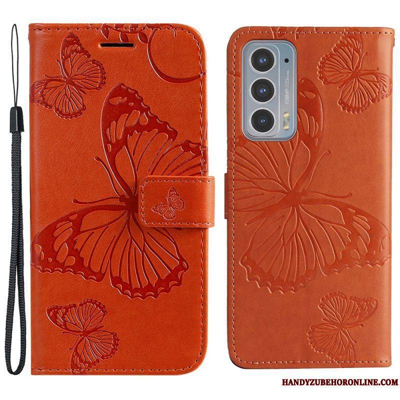 Housse Motorola Edge 20 Papillons Géants à Lanière