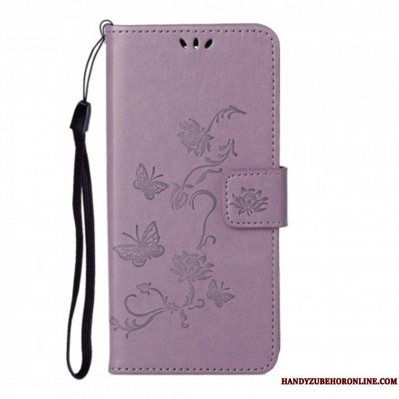 Housse Motorola Edge 20 Papillons et Fleurs à Lanière