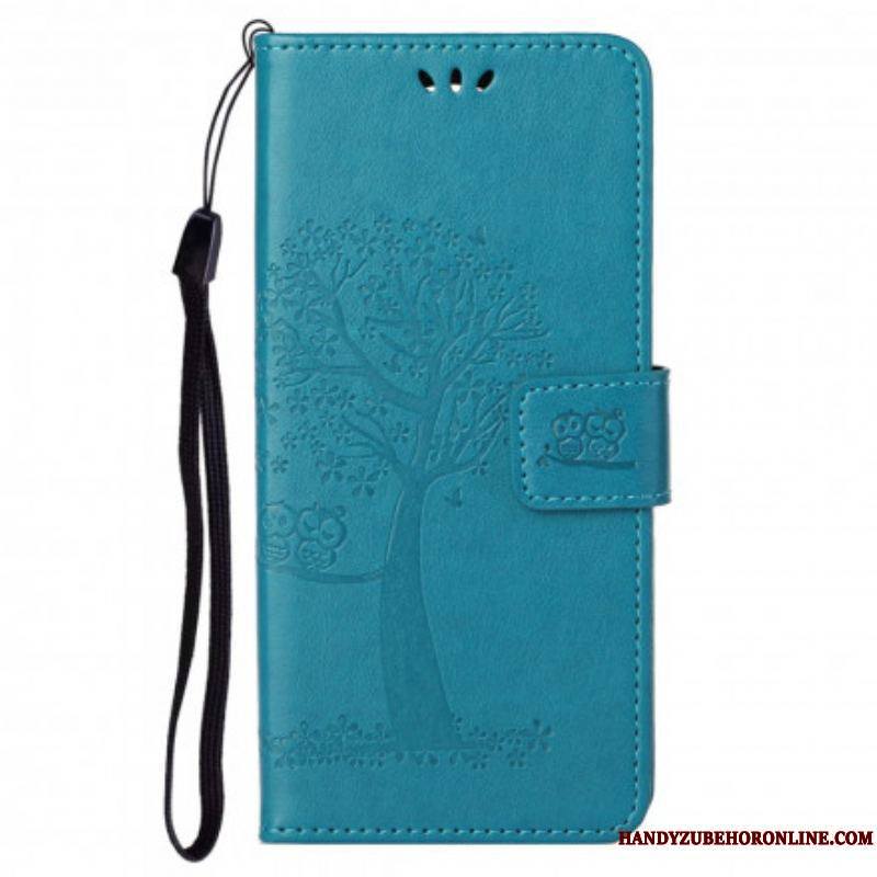 Housse Motorola Edge 20 Pro Arbre et Hiboux à Lanière