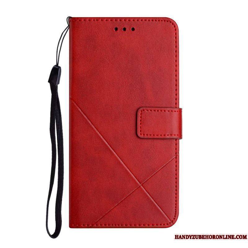 Housse Samsung Galaxy A14 5G / A14 Style Cuir Géométrique à Lanière