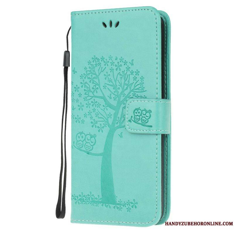 Housse Samsung Galaxy M21 Arbre et Hiboux à Lanière