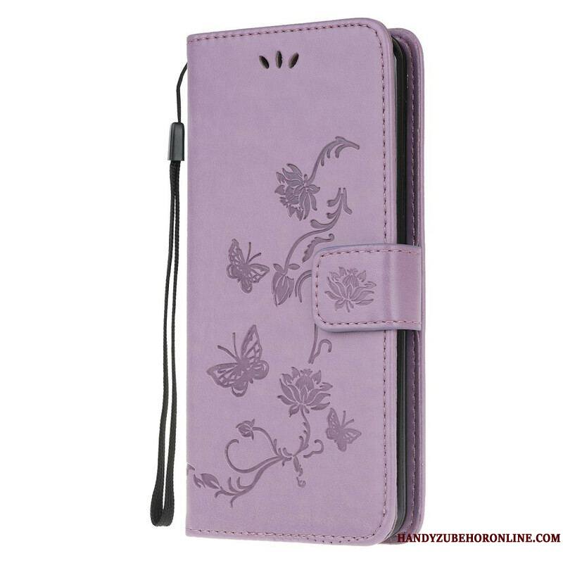 Housse Samsung Galaxy M21 Papillons Et Fleurs À Lanière