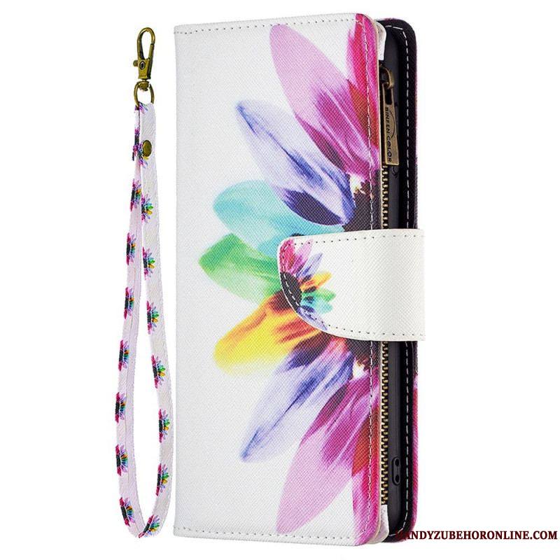 Housse Samsung Galaxy M23 5G Porte-Monnaie et Lanière Fleur