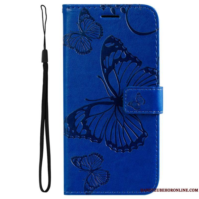 Housse Samsung Galaxy M32 Papillons Géants à Lanière