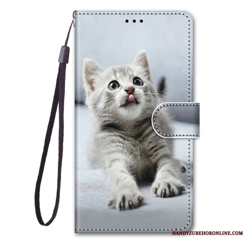 Housse Samsung Galaxy M53 5G Chaton Gris à Lanière