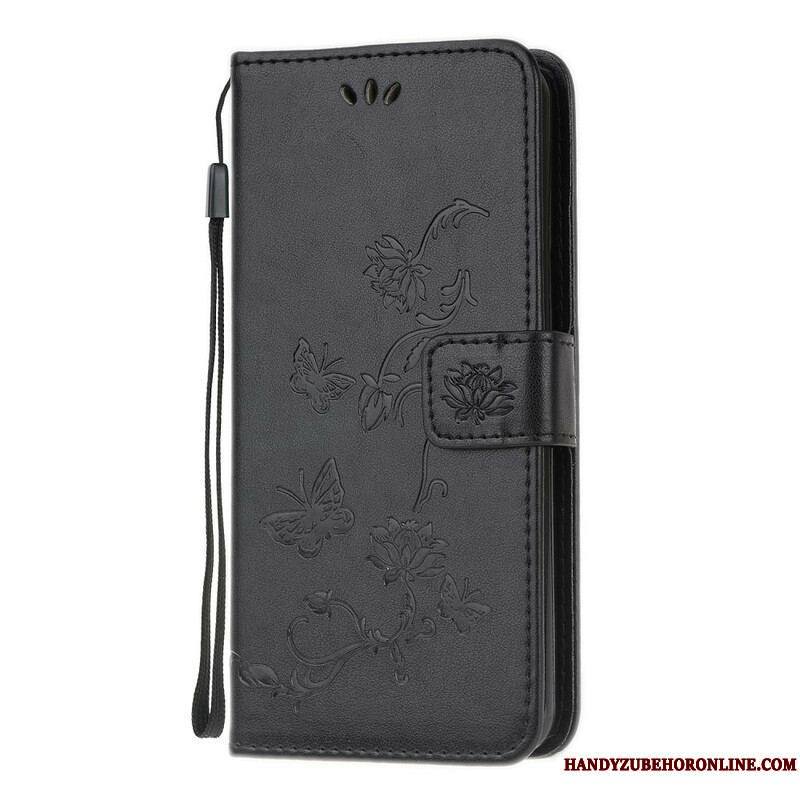 Housse Samsung Galaxy S20 FE Papillons et Fleurs à Lanière