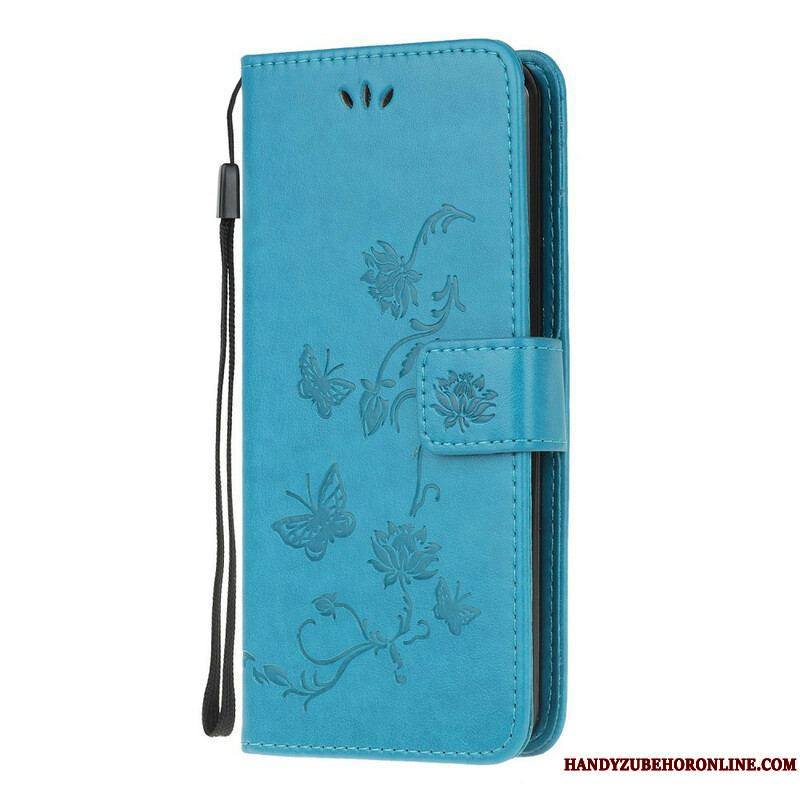 Housse Samsung Galaxy S20 FE Papillons et Fleurs à Lanière