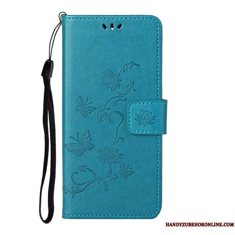 Housse Samsung Galaxy S21 5G Papillons Et Fleurs À Lanière