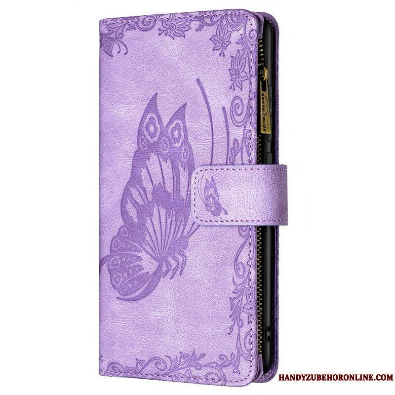 Housse Samsung Galaxy S21 FE Papillon Baroque Poche Zippée