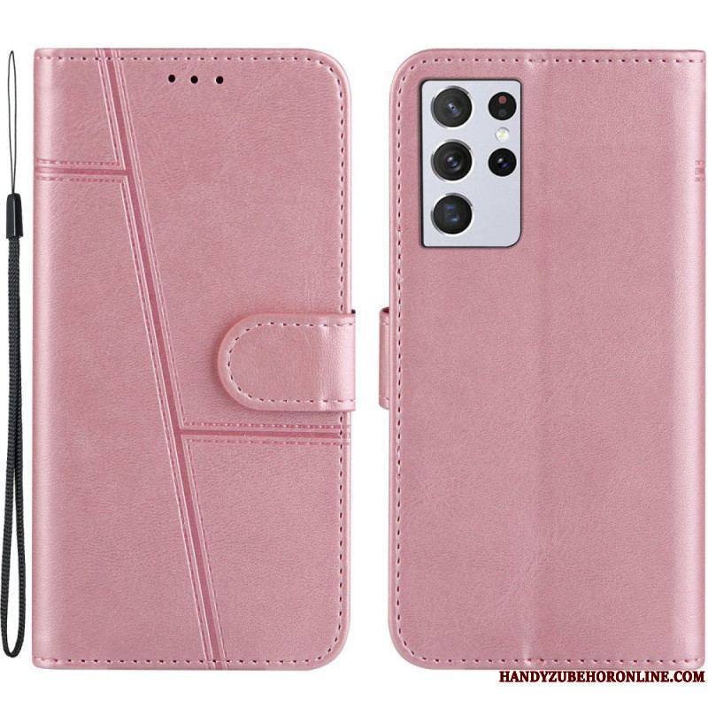 Housse Samsung Galaxy S21 Ultra 5G Effet Cuir Géo à Lanière