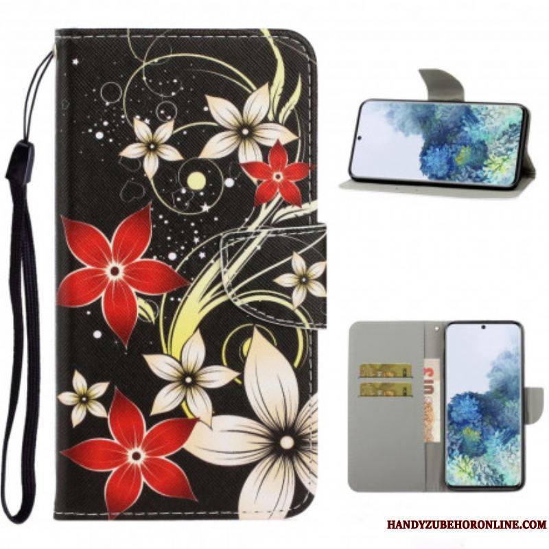 Housse Samsung Galaxy S21 Ultra 5G Fleurs Colorées à Lanière