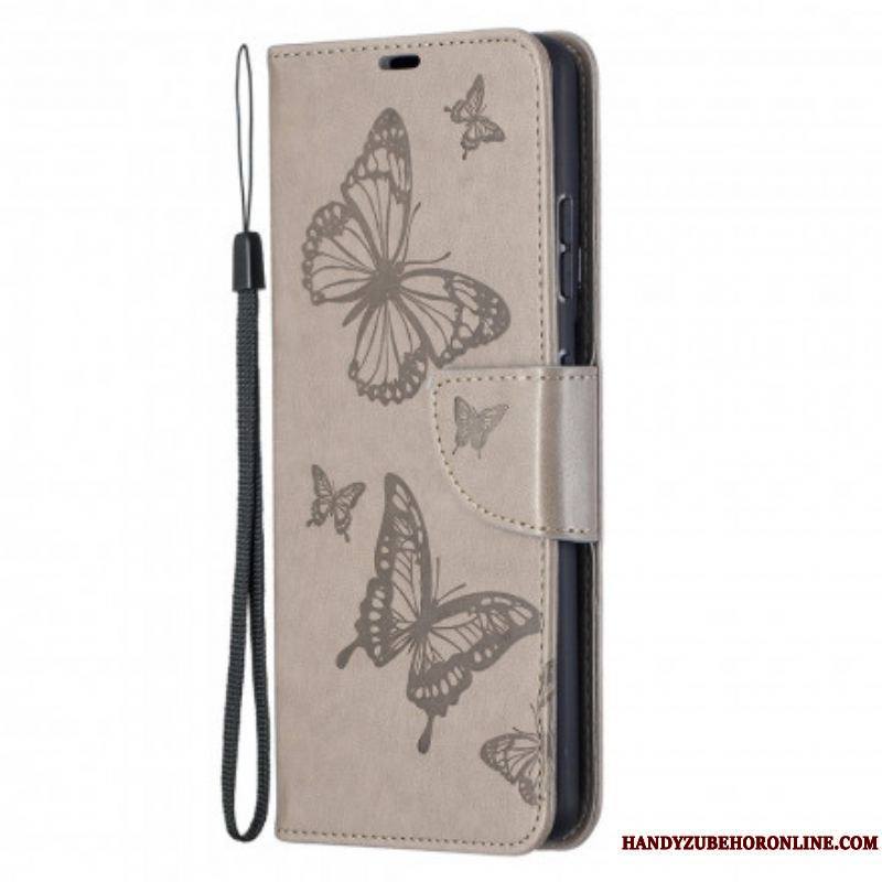 Housse Samsung Galaxy S21 Ultra 5G Les Papillons en Vol avec Lanière