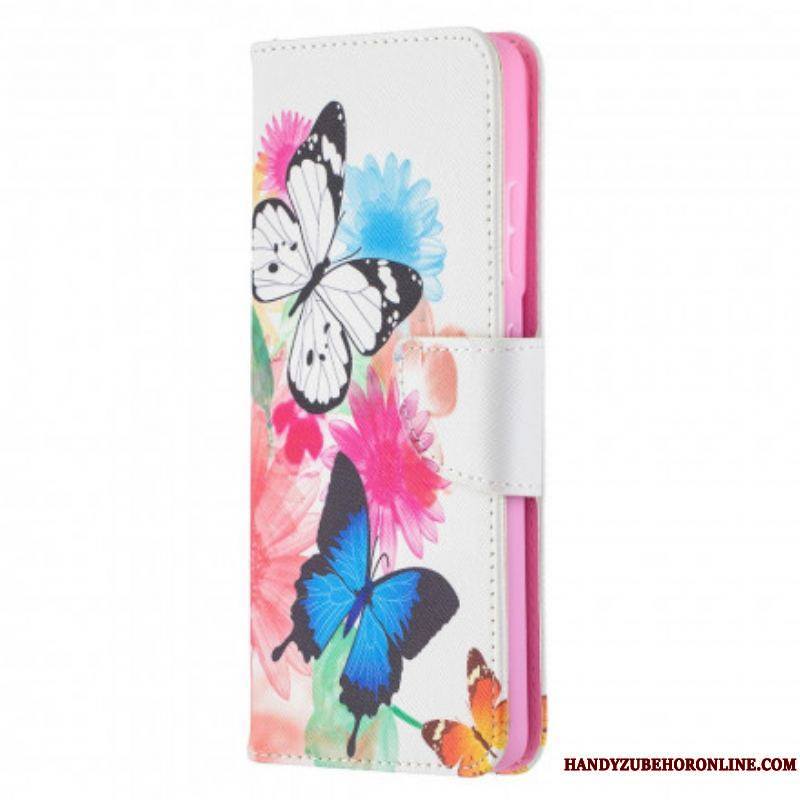 Housse Samsung Galaxy S21 Ultra 5G Papillons et Fleurs Peints