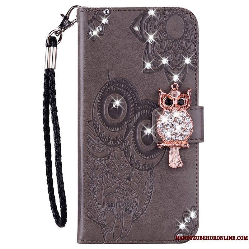 Housse Samsung Galaxy S22 5G Hibou Mandala et Breloque