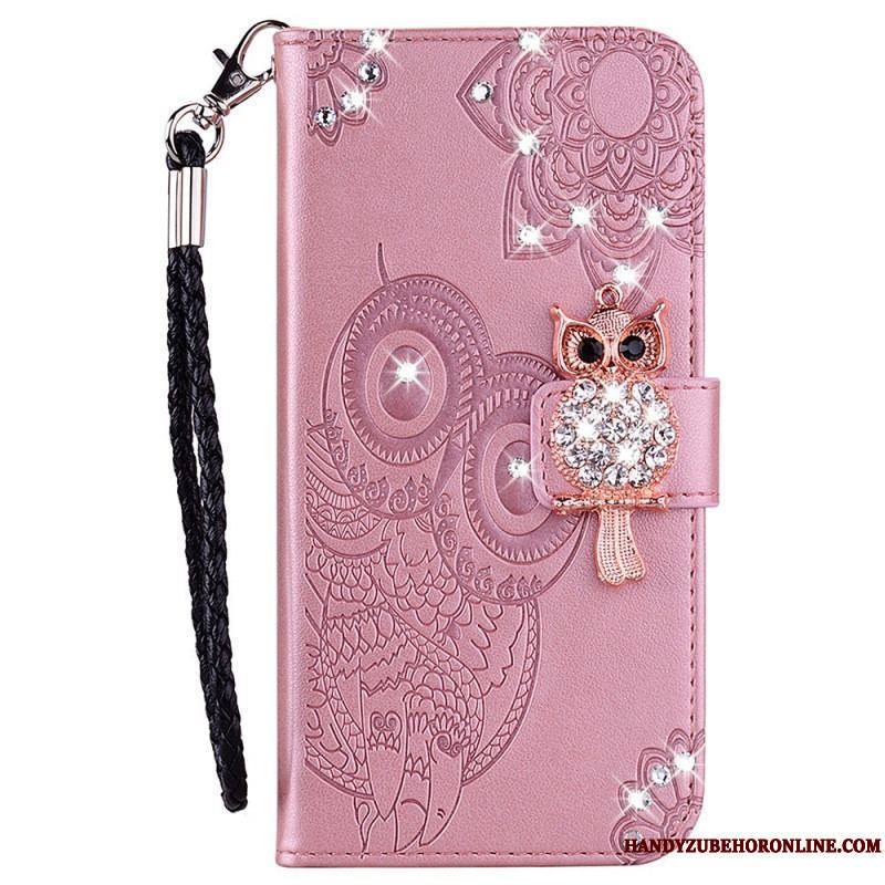 Housse Samsung Galaxy S22 5G Hibou Mandala et Breloque