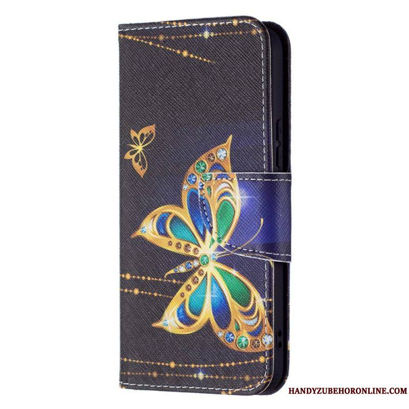 Housse Samsung Galaxy S22 5G Papillons Dorés