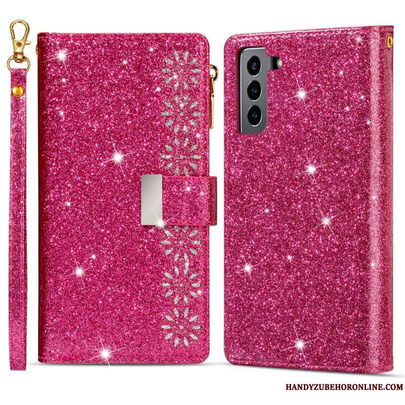 Housse Samsung Galaxy S22 Plus 5G Paillettes Portefeuille Zip