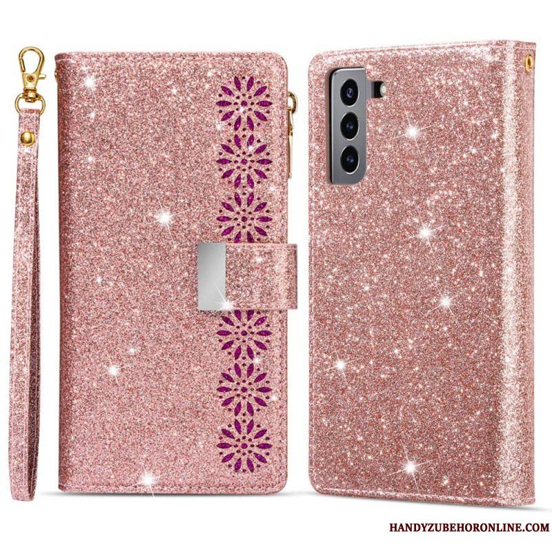 Housse Samsung Galaxy S22 Plus 5G Paillettes Portefeuille Zip