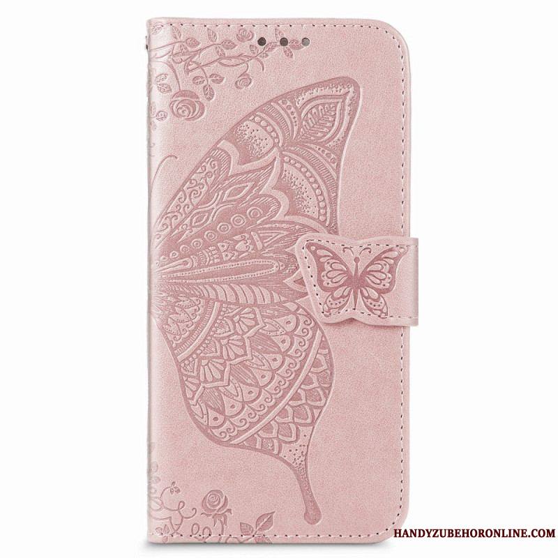 Housse Samsung Galaxy S22 Plus 5G Papillon Design avec Lanière