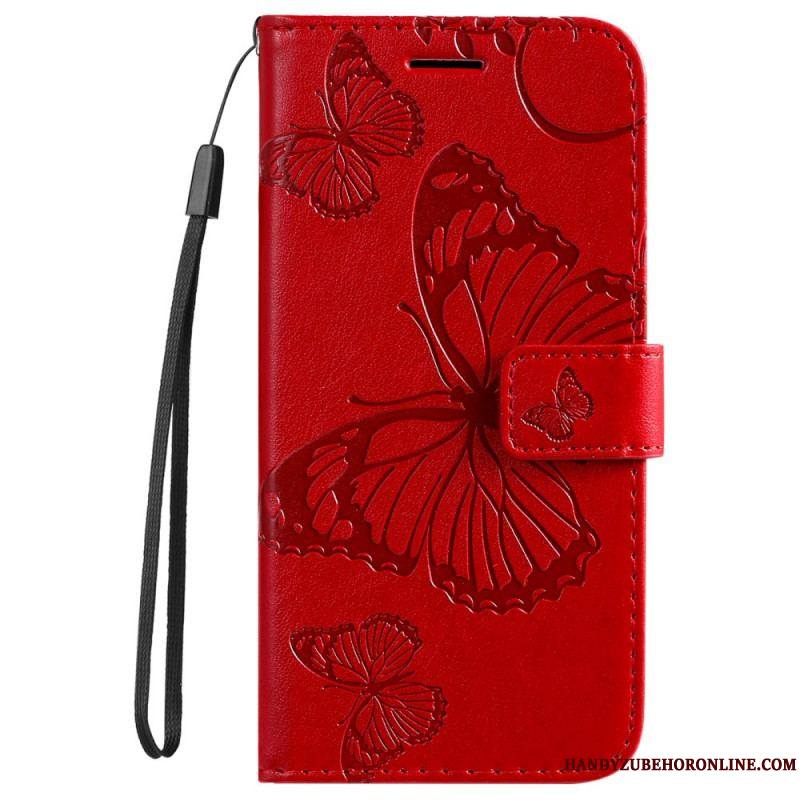 Housse Samsung Galaxy S22 Ultra 5G Papillons Géants à Lanière
