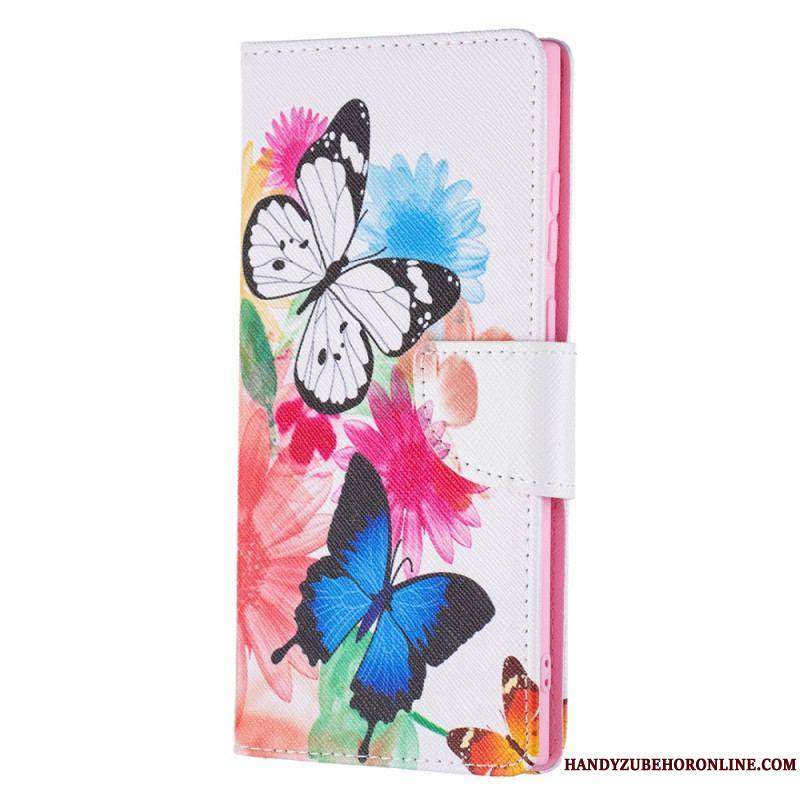 Housse Samsung Galaxy S22 Ultra 5G Papillons et Fleurs Peints