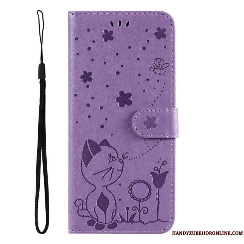 Housse Samsung Galaxy S23 5G Chat et Abeilles à Lanière