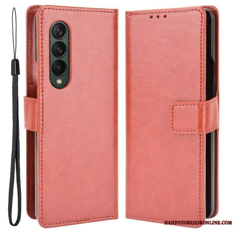 Housse Samsung Galaxy Z Fold 4 Classique à Lanière Simili Cuir Lisse