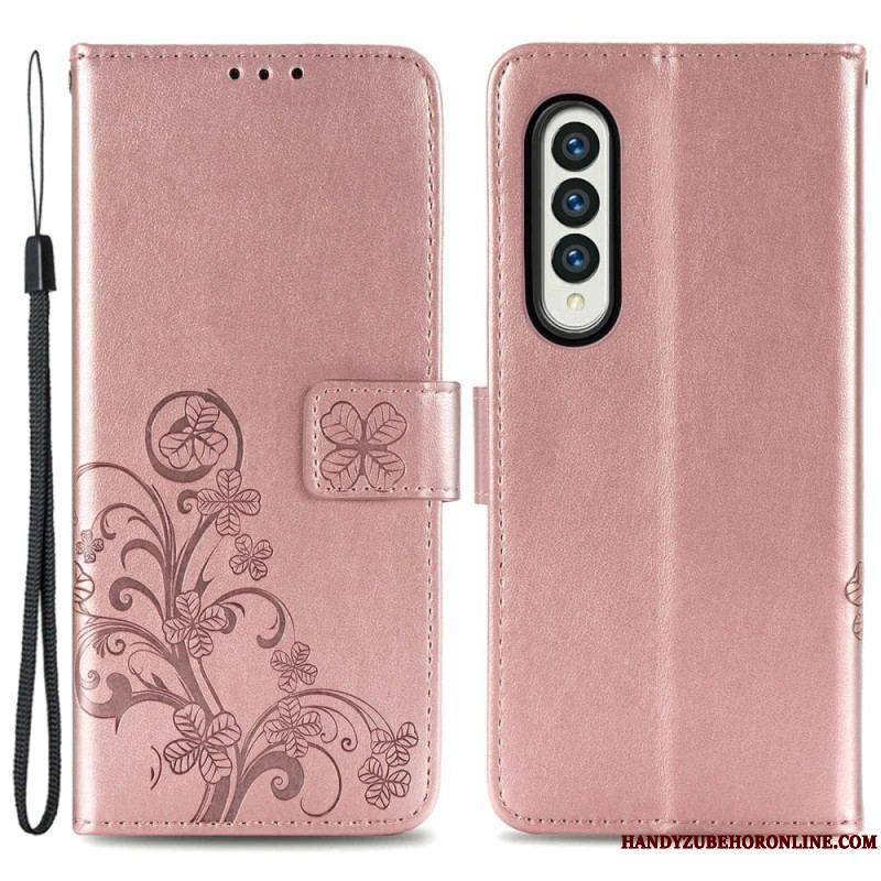 Housse Samsung Galaxy Z Fold 4 Motif Trèfles avec Lanière