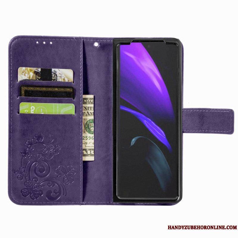 Housse Samsung Galaxy Z Fold 4 Motif Trèfles avec Lanière