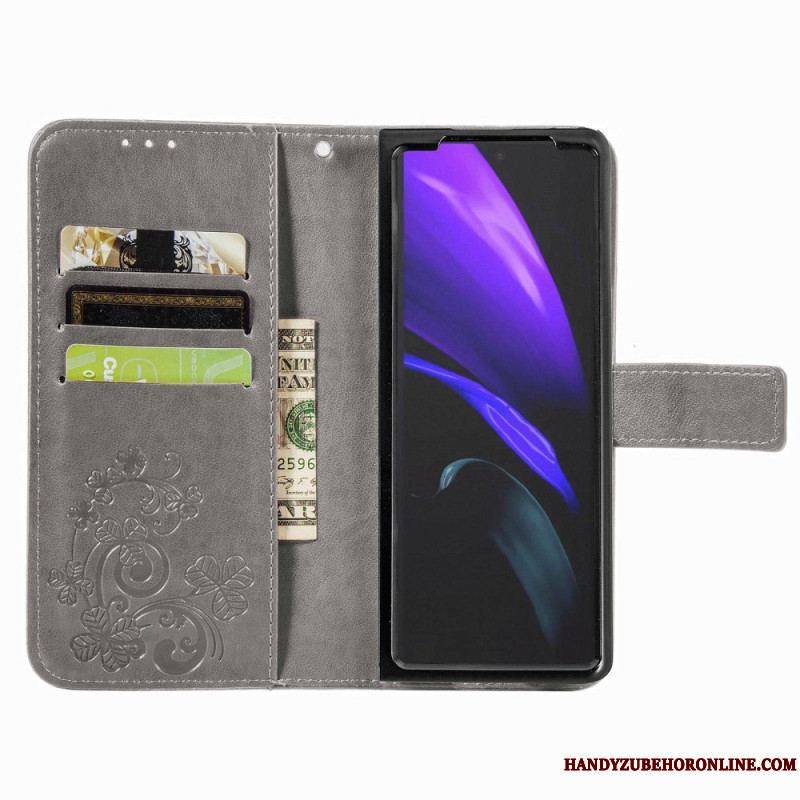 Housse Samsung Galaxy Z Fold 4 Motif Trèfles avec Lanière