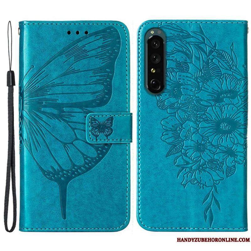 Housse Sony Xperia 1 IV Papillon avec Lanière