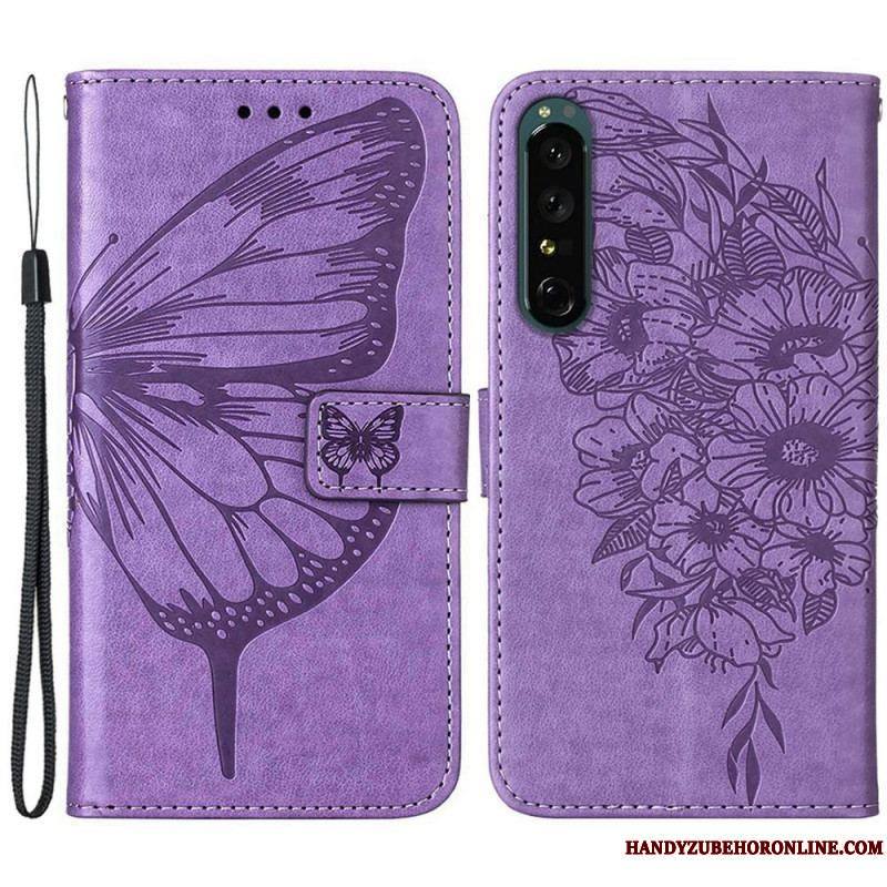 Housse Sony Xperia 1 IV Papillon avec Lanière