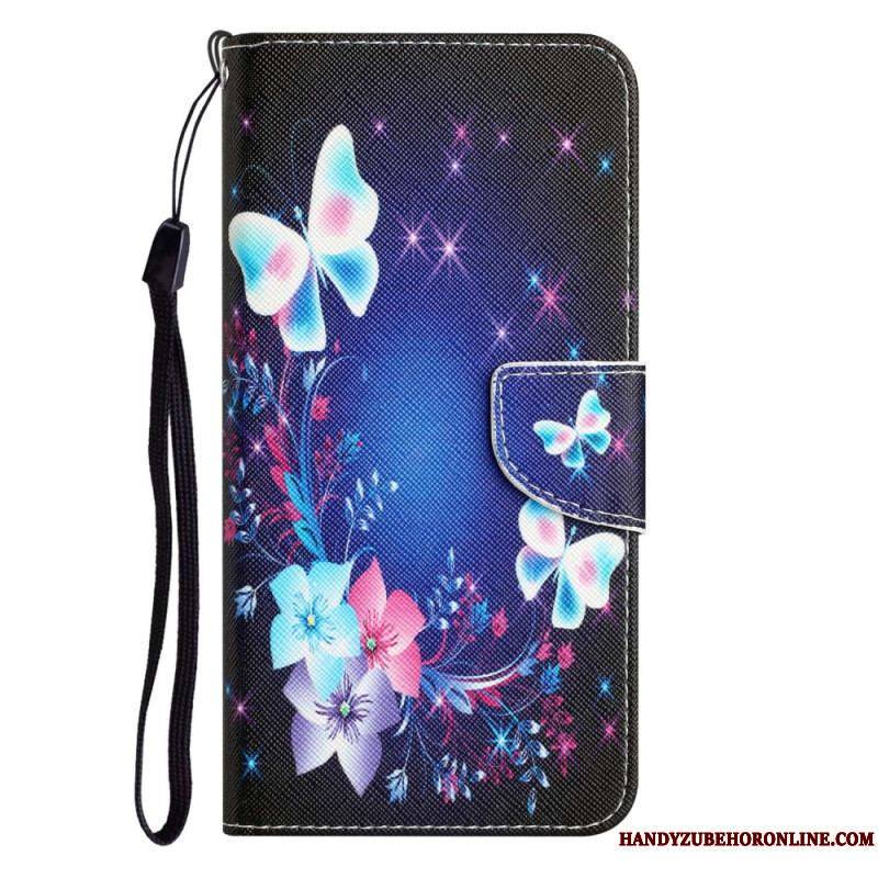 Housse Xiaomi 12T / 12T Pro Papillons Lumineux avec Lanière