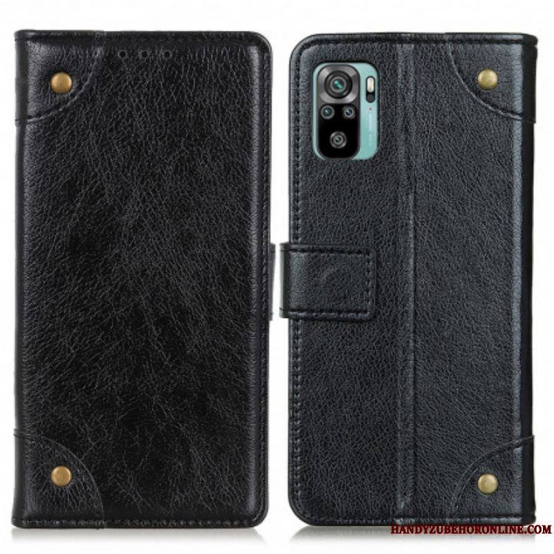 Housse Xiaomi Redmi Note 10/10S/Poco M5s Style Cuir Nappa Rivets Vintage